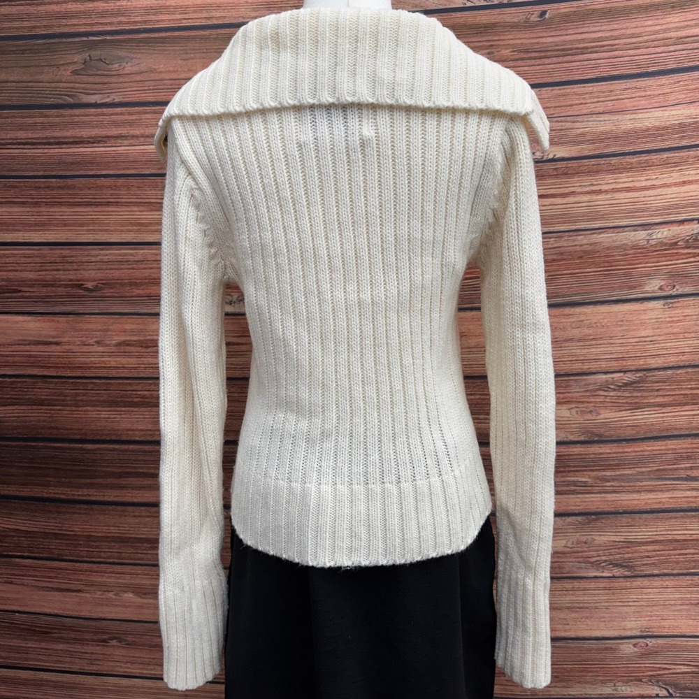 Energie Authentic Women's Large Ivory Cable Knit Shawl Collar Cardigan Y2K - Picture 4 of 15